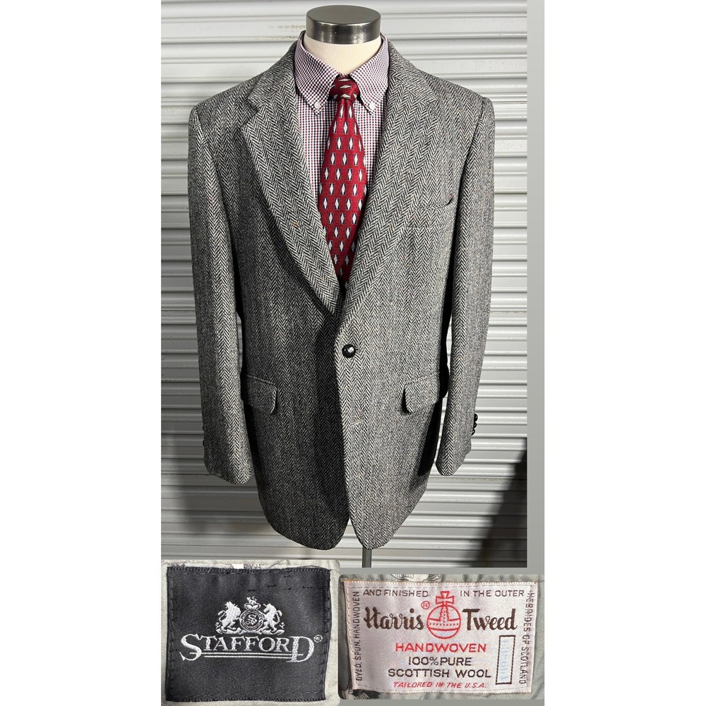 Stafford Harris Donegal Tweed Blazer Mens‎ Herringbone Scottish Wool USA *Read